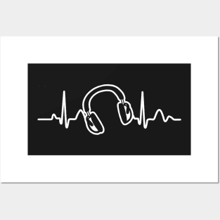 Lines of Heart, Pulz Herzline electrocardiogram with headphones Posters and Art